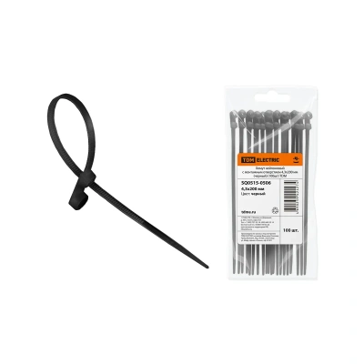 Купить Хомуты нейлон с монтажн. отверстием 4,3 х 200 мм (набор 100 шт.), черные (1/10/60) TDM SQ0515-0506