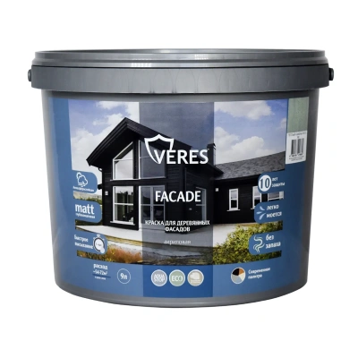 Краска "FAсADE" для деревянных фасадов акриловая теплый камень 9 л (1) "VERES"