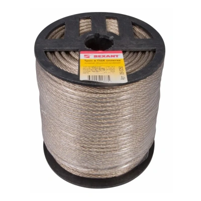 Купить Трос стальной в пвх оплетке 5 мм х 100 м, прозрачный (1/2) "REXANT" 09-5250