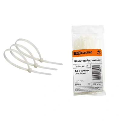 Купить Хомуты нейлон 3,6 х 100 мм (набор 100 шт.), белые (1/20/240) TDM SQ0515-0117