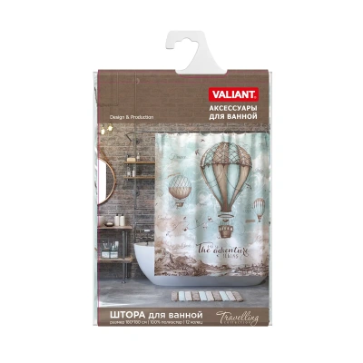 Купить Штора для ванной 180*180 см (полиэстер) "TRAVELLING AIR" (1/24) "VALIANT" TC-A-1818