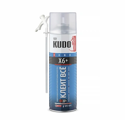 Клей-пена монтажная "KUDO клеит всё X6+" 650 мл/580 г всесезонная универс. (1/12)