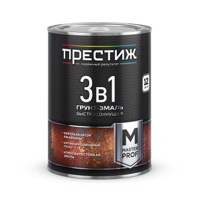 Грунт- эмаль по ржавчине 3 в 1 быстросохнущая черная 0,9 кг (1/6) "Престиж"